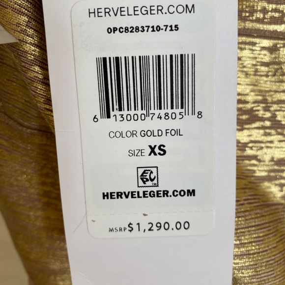 Herve Leger gold shimmer criss cross foil bodycon bandage dress XS NWT - Picture 10 of 13
